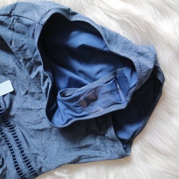 NEW Blue Shimmer Cut Out One Piece Bathing Suit Swimsuit Size Small - Picture 4 of 7